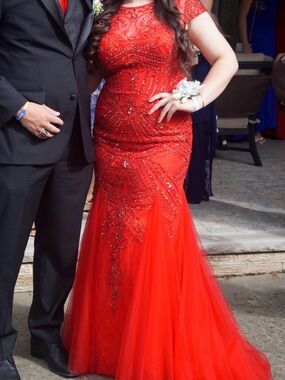 Red Beaded Mermaid Gown